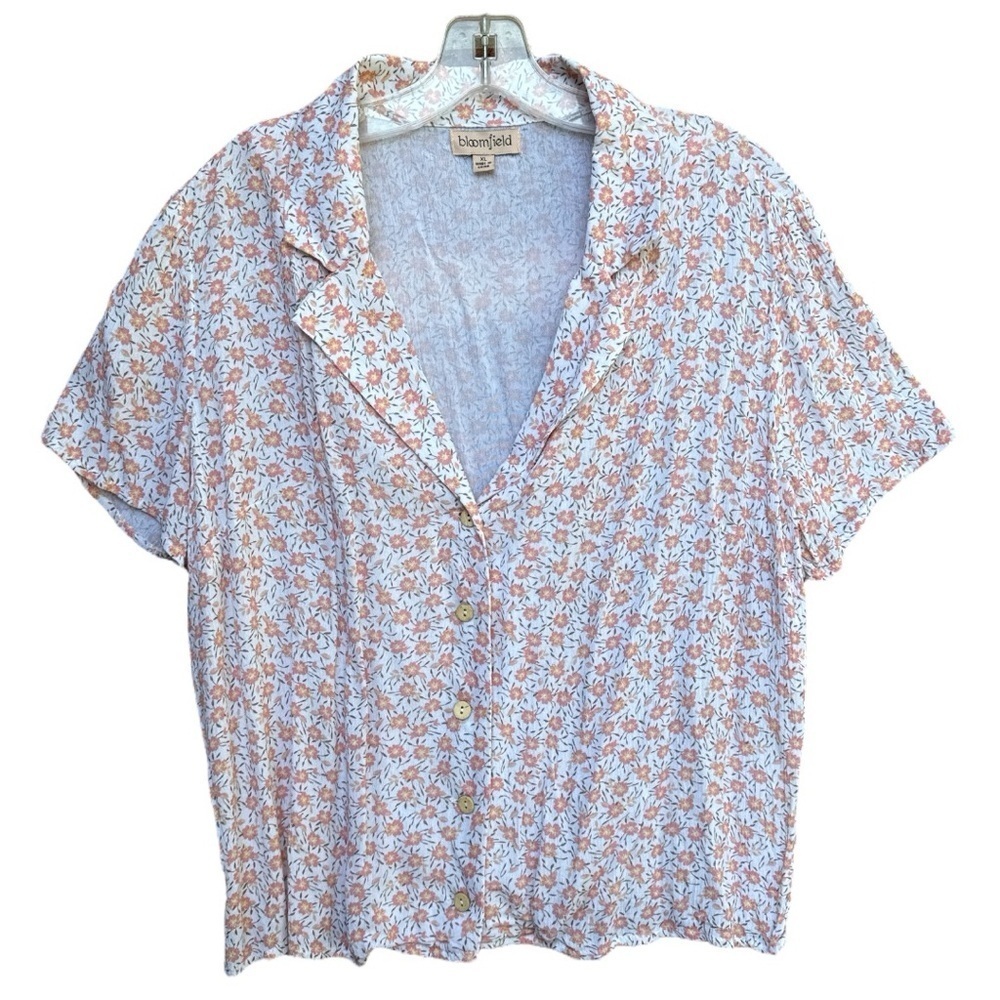 Bloomfield pink peach floral boxy cropped short sleeve button down top size XL
